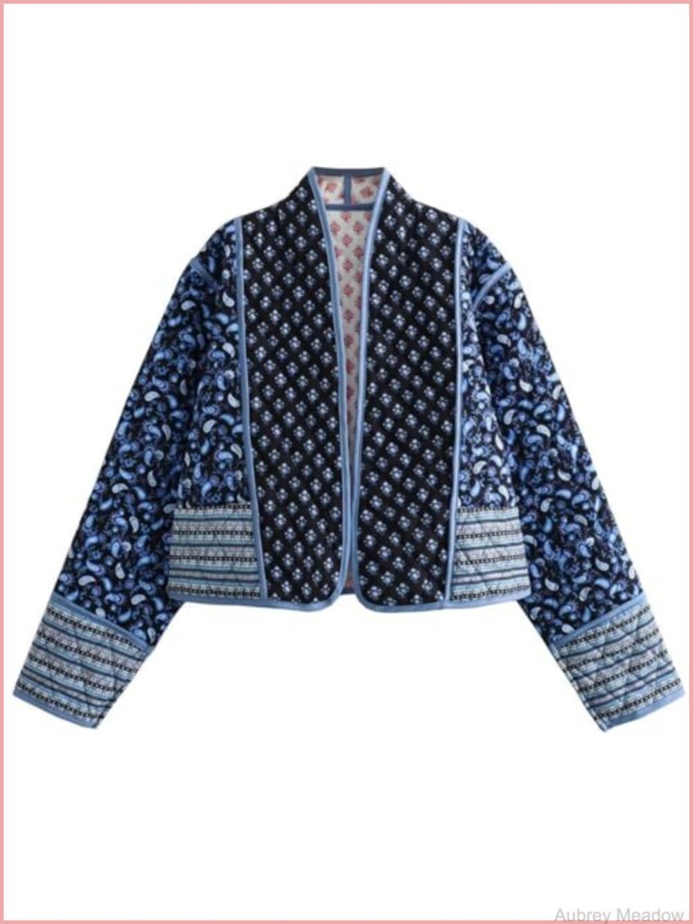 Women's Cropped Quilted Floral Puffer Jacket Cardigan Lightweight